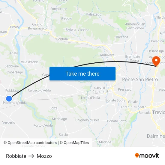 Robbiate to Mozzo map