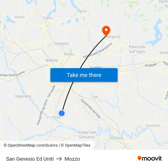 San Genesio Ed Uniti to Mozzo map