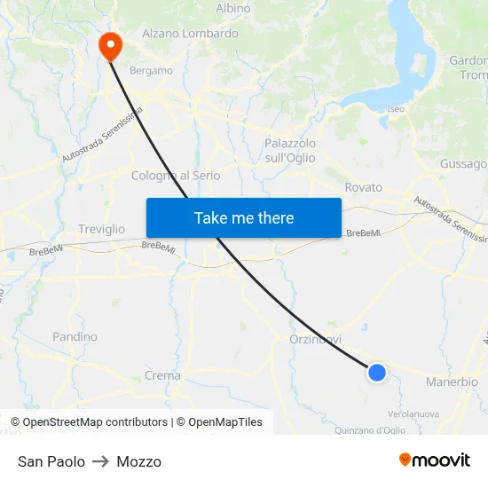 San Paolo to Mozzo map