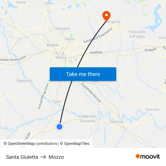 Santa Giuletta to Mozzo map
