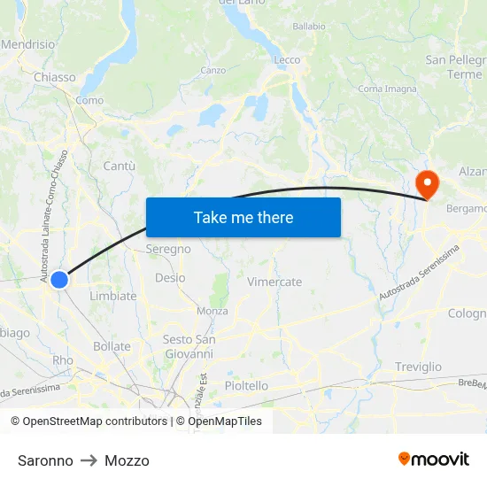 Saronno to Mozzo map