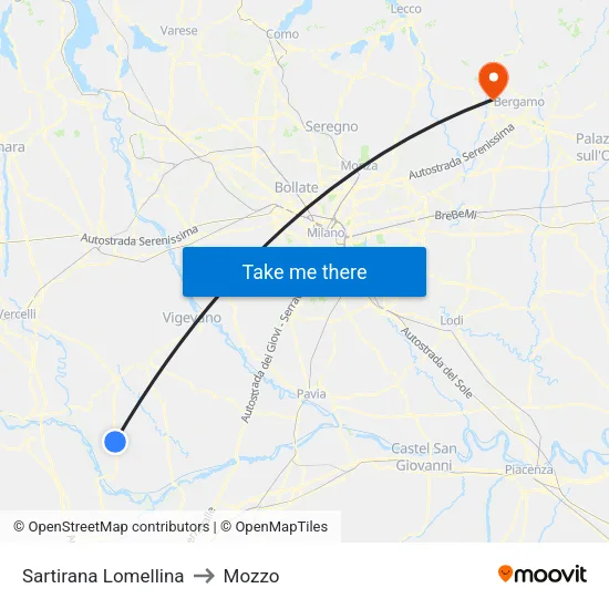 Sartirana Lomellina to Mozzo map