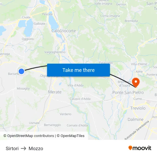 Sirtori to Mozzo map