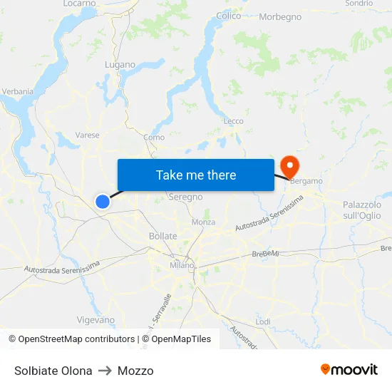 Solbiate Olona to Mozzo map
