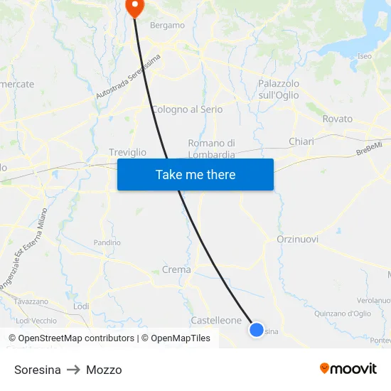 Soresina to Mozzo map