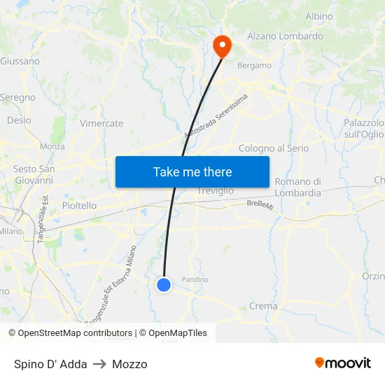 Spino D' Adda to Mozzo map