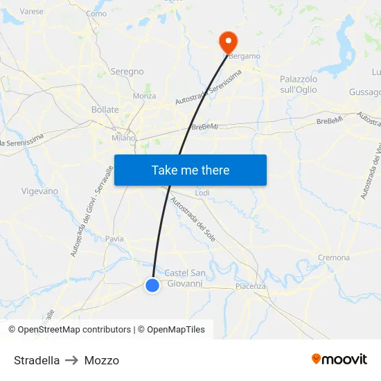 Stradella to Mozzo map