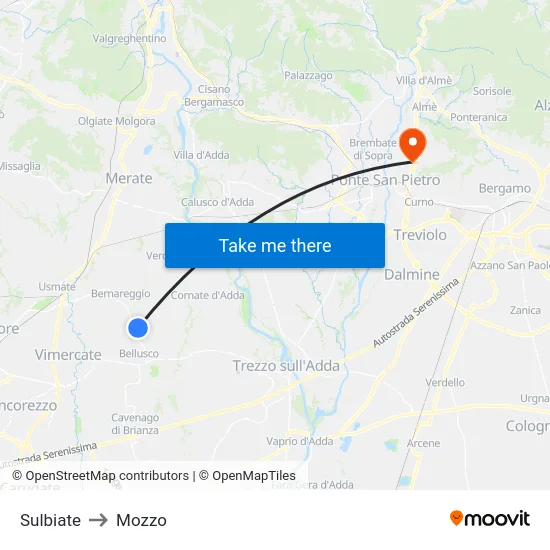 Sulbiate to Mozzo map