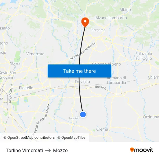 Torlino Vimercati to Mozzo map