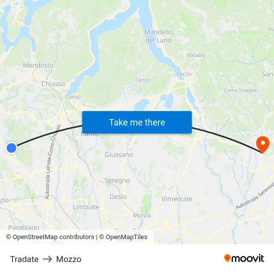Tradate to Mozzo map