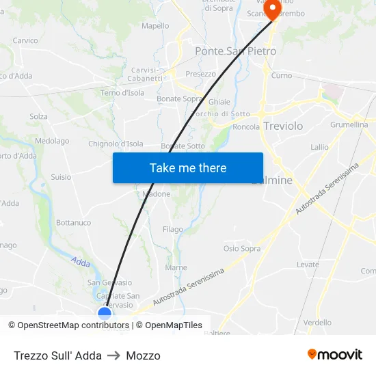 Trezzo Sull' Adda to Mozzo map