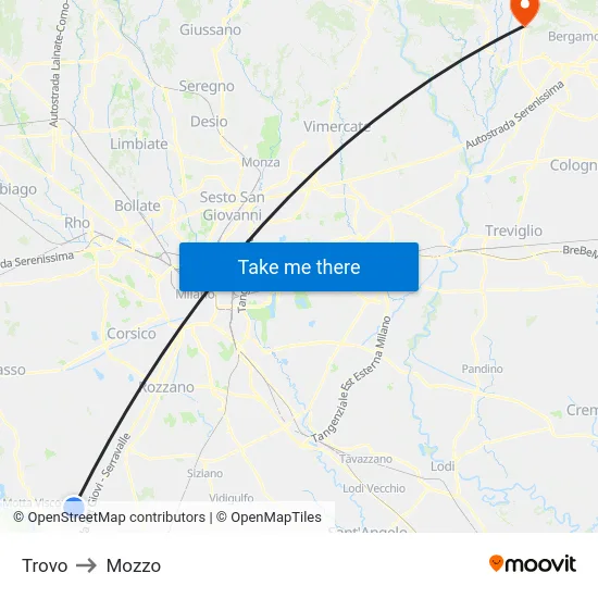 Trovo to Mozzo map