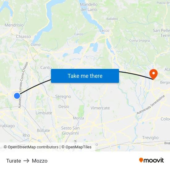Turate to Mozzo map