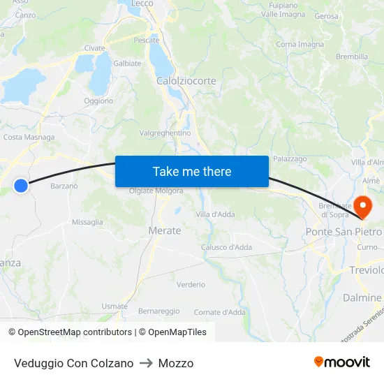 Veduggio Con Colzano to Mozzo map