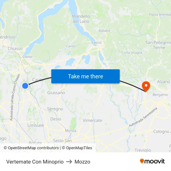 Vertemate Con Minoprio to Mozzo map
