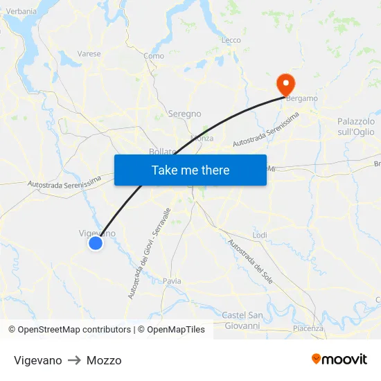 Vigevano to Mozzo map