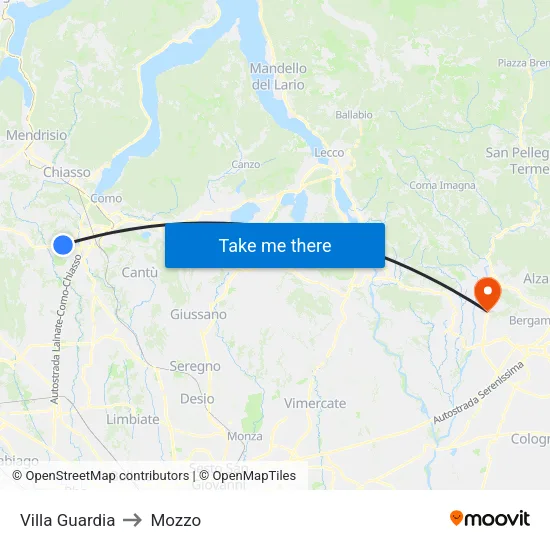 Villa Guardia to Mozzo map