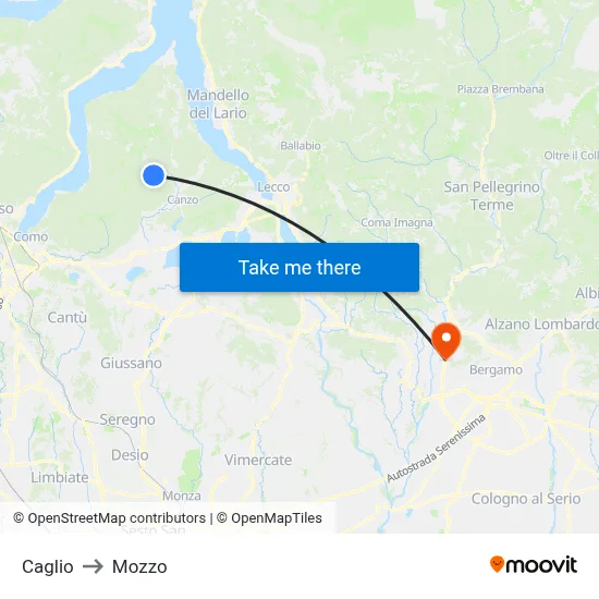 Caglio to Mozzo map