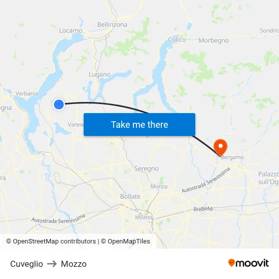 Cuveglio to Mozzo map