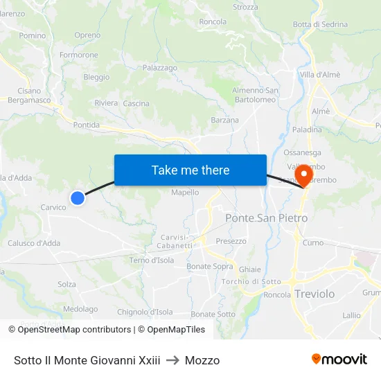 Sotto Il Monte Giovanni Xxiii to Mozzo map