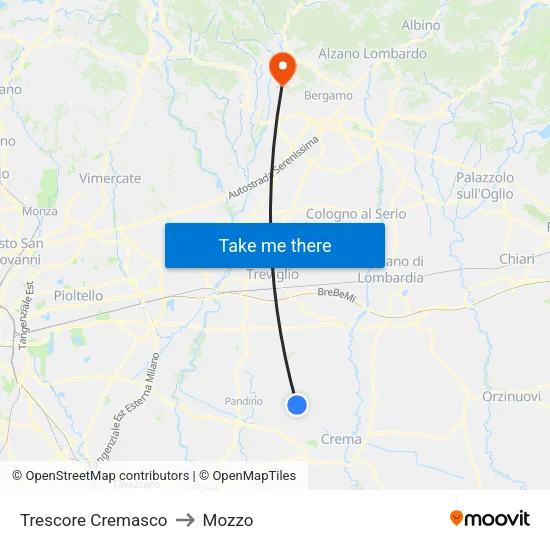 Trescore Cremasco to Mozzo map