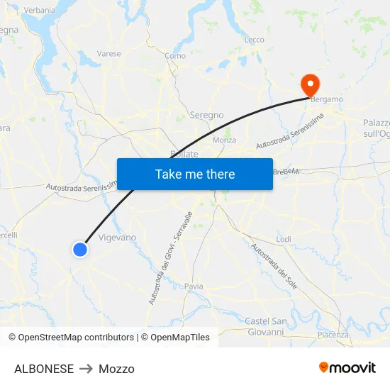 Albonese to Mozzo map