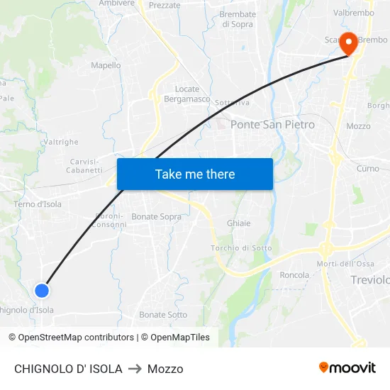 CHIGNOLO D' ISOLA to Mozzo map