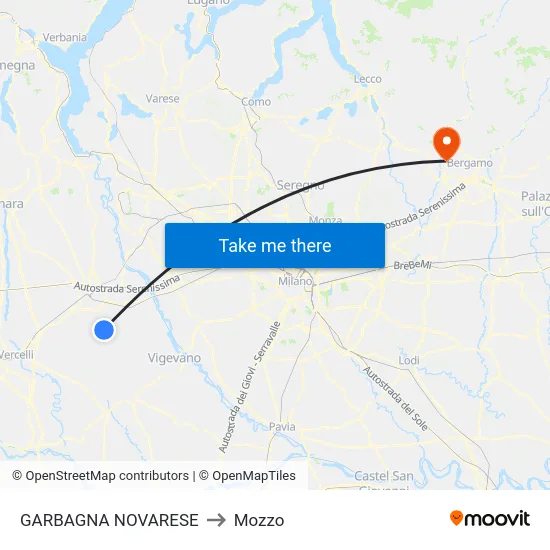 Garbagna Novarese to Mozzo map