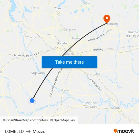 Lomello to Mozzo map