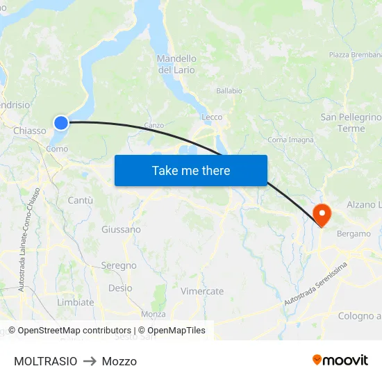 Moltrasio to Mozzo map