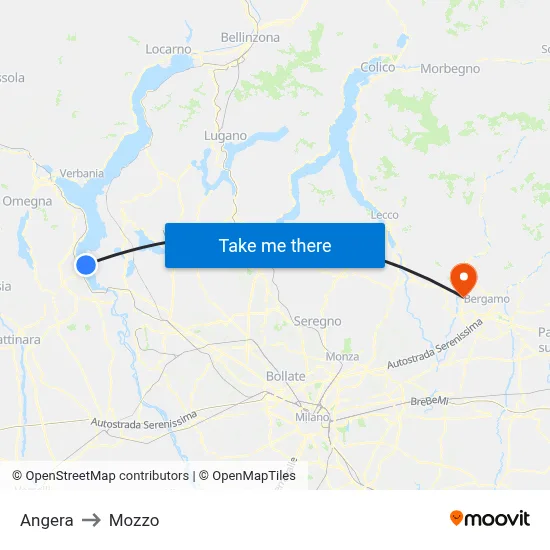 Angera to Mozzo map