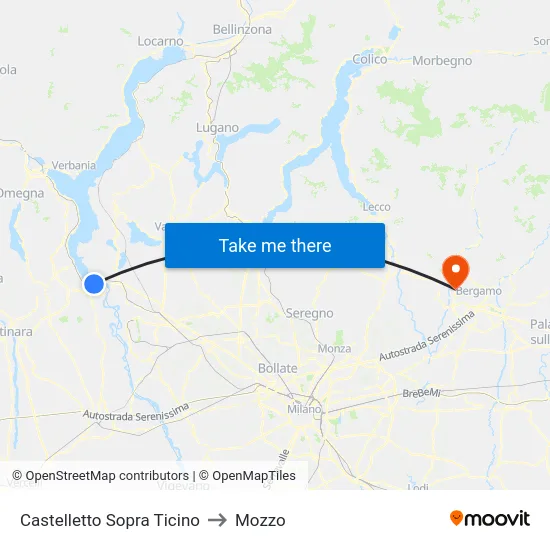 Castelletto Above Ticino to Mozzo map