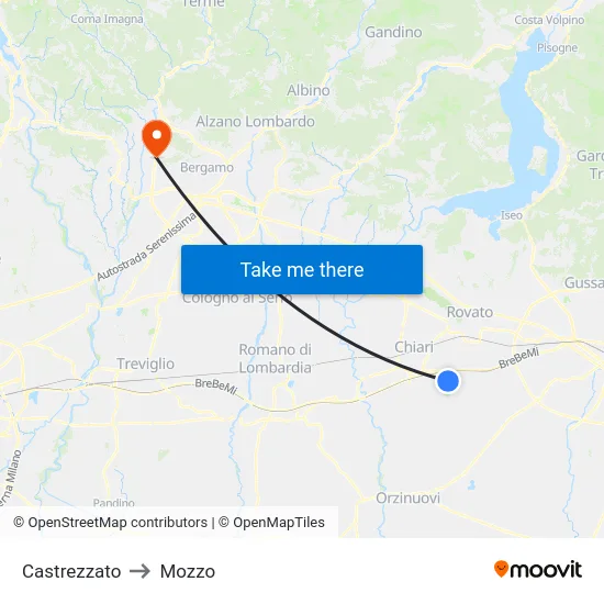 Castrezzato to Mozzo map