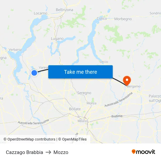 Cazzago Brabbia to Mozzo map