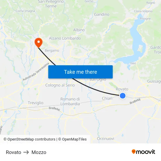 Rovato to Mozzo map
