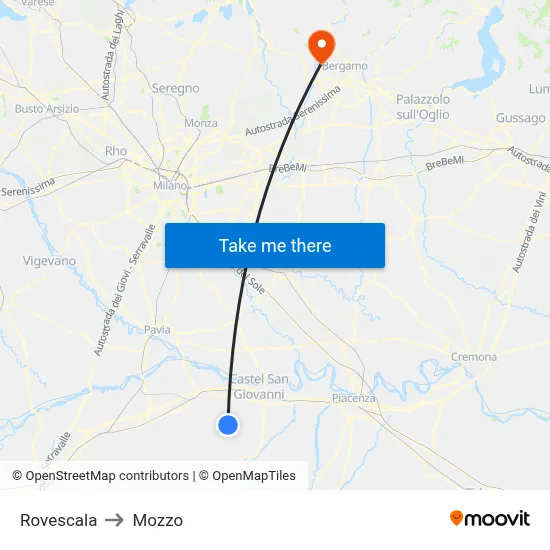 Rovescala to Mozzo map