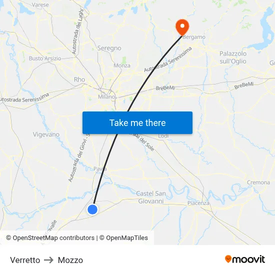 Verretto to Mozzo map