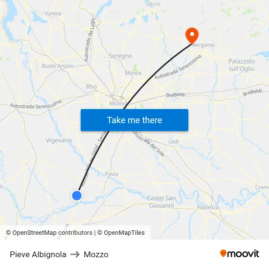Pieve Albignola to Mozzo map