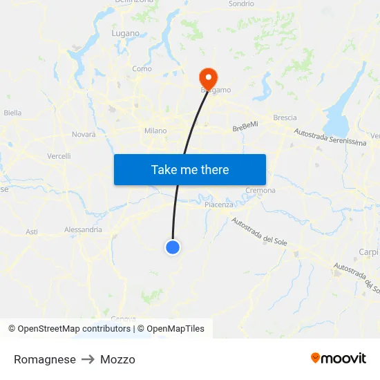 Romagnese to Mozzo map