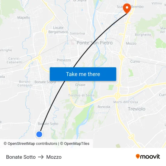 Bonate Sotto to Mozzo map