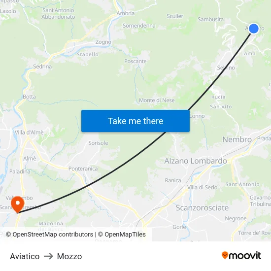 Aviatico to Mozzo map