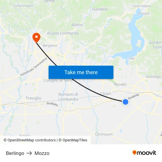 Berlingo to Mozzo map