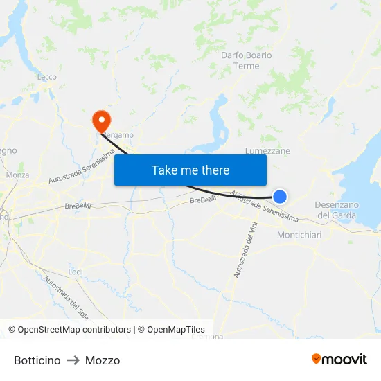 Botticino to Mozzo map