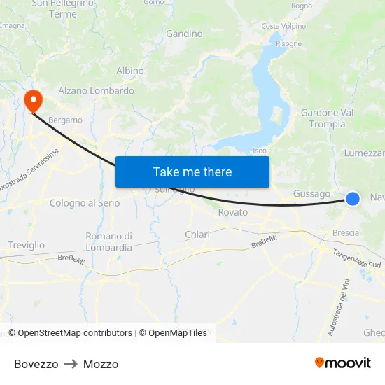 Bovezzo to Mozzo map