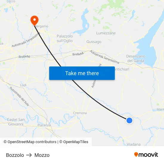 Bozzolo to Mozzo map