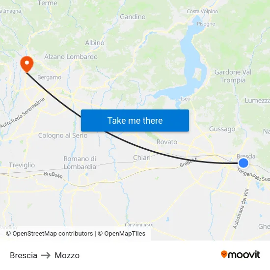 Brescia to Mozzo map