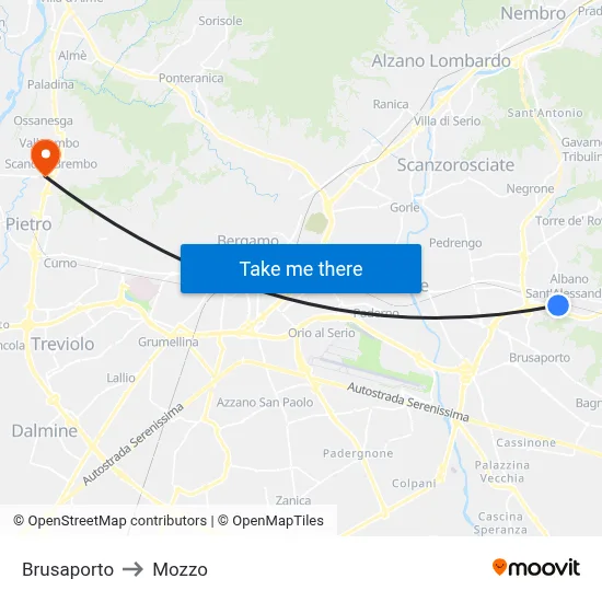 Brusaporto to Mozzo map