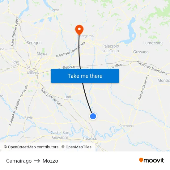 Camairago to Mozzo map
