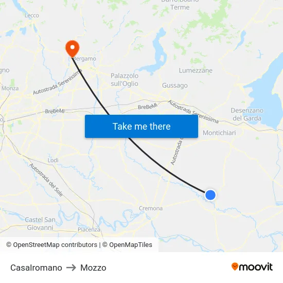 Casalromano to Mozzo map