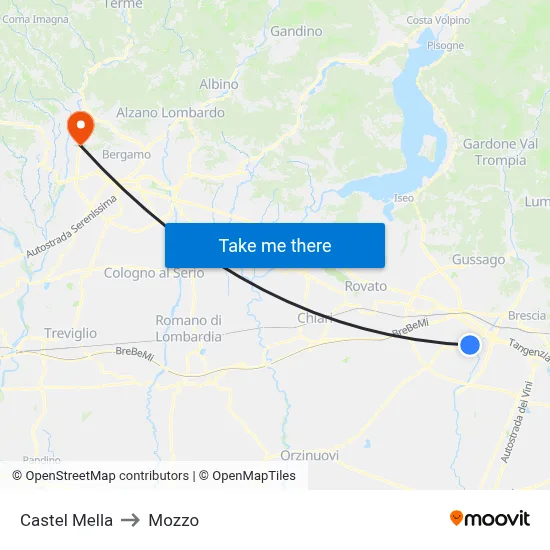 Castel Mella to Mozzo map